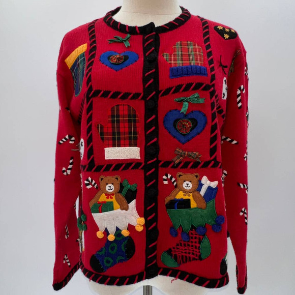 Designers Originals Studio Red Holiday button Front Cardigan - PL - Picture 1 of 12